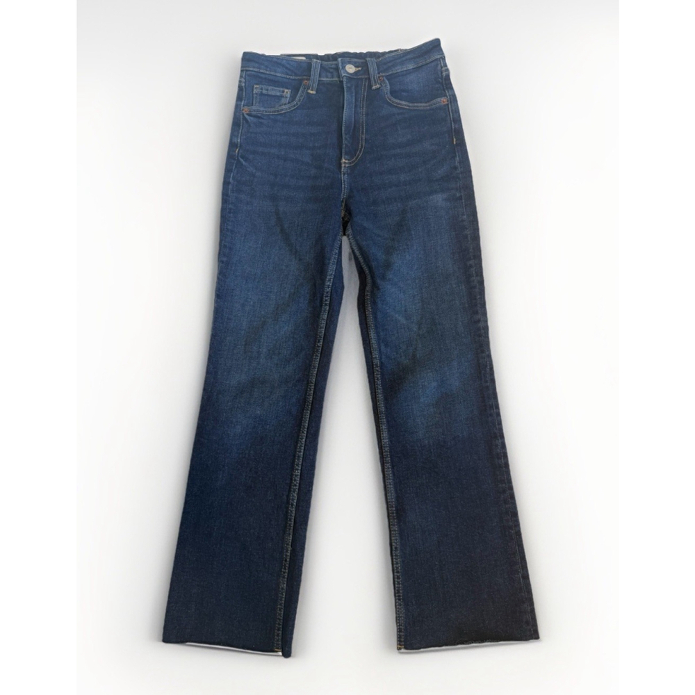 ZARA Women’s High Rise Straight Leg Ankle Jeans Raw Hem Dark Wash Size 2